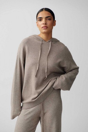 Beige Women Gina Tricot Knitted Hoodie | 05DVJTIPR