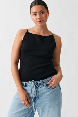 Black Women Gina Tricot Knitted Strap Tank Top | 57BGNDJYW