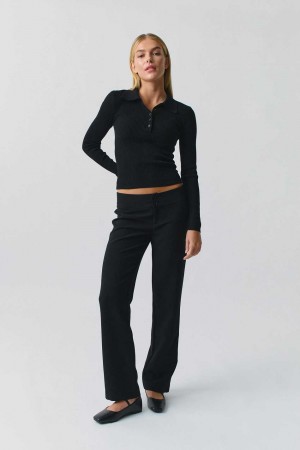 Black Women Gina Tricot Low Straight Trousers | 18ZRHCXPD
