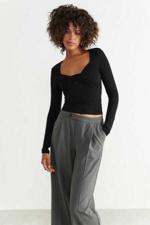 Black Women Gina Tricot Soft Touch Jersey Tops | 92HJVEBGM