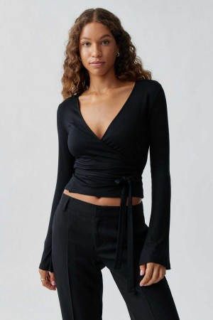 Black Women Gina Tricot Wrap Top | 69ANKRYUP