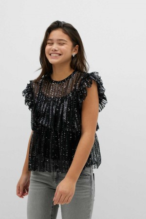 Black Young Gina Tricot Y Sequin Top | 98YVGFOKN