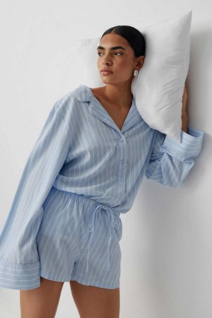 Blue Women Gina Tricot Flannel Pyjamas | 71RJNMKWG