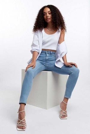 Blue Women Gina Tricot Molly High Waist Jeans | 69WTQBFRK