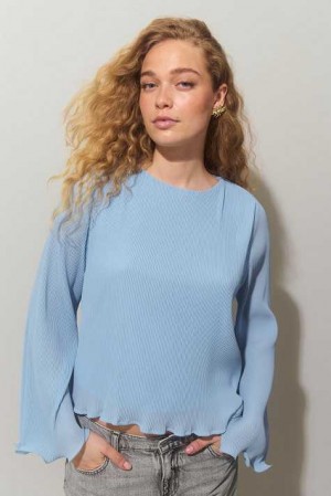 Blue Women Gina Tricot Pleated Blouse | 70KFPTJRN