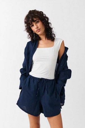 Blue Women Gina Tricot Relaxed Linen Blend Shorts | 54YJAMSNF