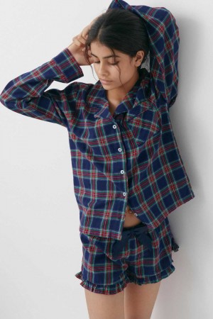Blue Young Gina Tricot Y Flannel Shorts | 25JYVMZWH
