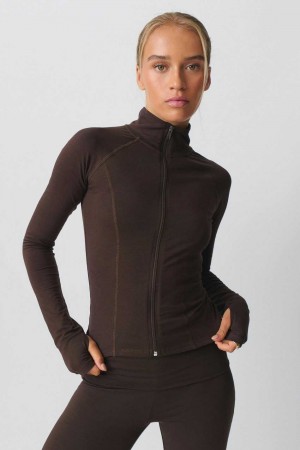 Brown Women Gina Tricot Soft Touch Zip Jacket | 17KXSWIOH