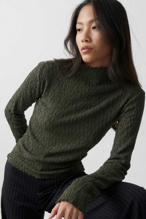 Green Women Gina Tricot Textured Funnel Neck Top | 61JFNQVTS