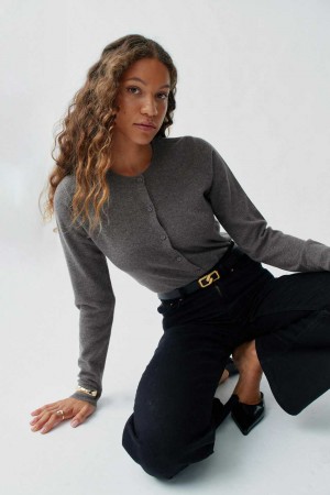 Grey Women Gina Tricot Fine Knit Merino Wool Cardigan | 69MYDJRKV