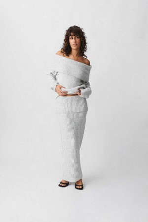 Grey Women Gina Tricot Knitted Folded Down Skirts | 21AXDJKNR