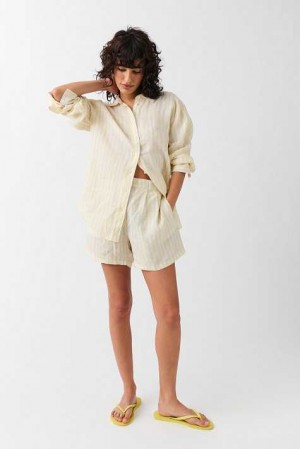 Grey Women Gina Tricot Linen Shorts | 90YCJSROD