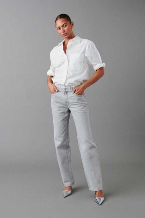 Grey Women Gina Tricot Low Straight Jeans | 91ACGUMNY