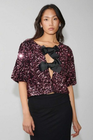 Pink Women Gina Tricot Bow Top | 96JKFXNIY