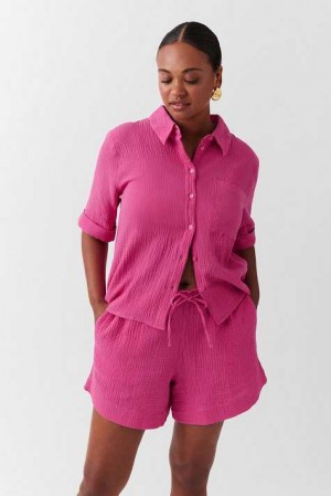 Pink Women Gina Tricot Gauze Shorts | 70UAXCSWF