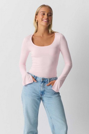Pink Women Gina Tricot Soft Touch Jersey Tops | 39OLCIARP