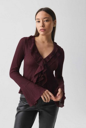 Red Women Gina Tricot Frill Top | 42FKRVAPN
