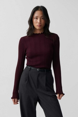 Red Women Gina Tricot Knitted Babylock Top | 64CZOKRJD