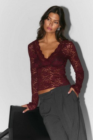 Red Women Gina Tricot Lace Top | 54YXUQEPK