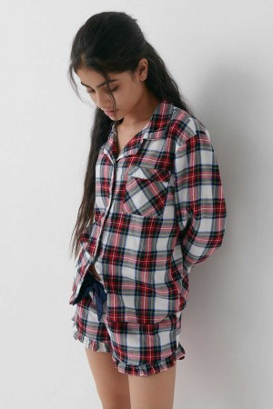 Red Young Gina Tricot Y Flannel Shorts | 53EDWUNIJ