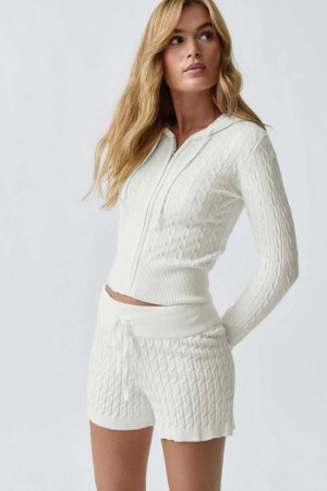 White Women Gina Tricot Cable Knitted Shorts | 82UMNFJZR
