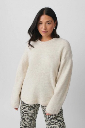White Women Gina Tricot Crew Neck Knitted Sweaters | 61QFZVKGN