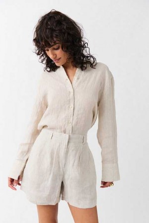 White Women Gina Tricot Linen Shorts | 05DHVTMYQ