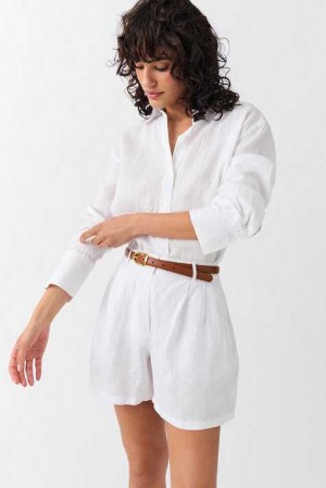 White Women Gina Tricot Linen Shorts | 58ETLFWRA