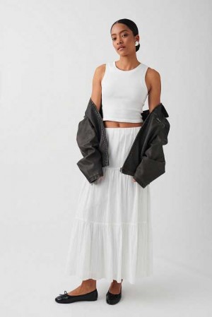 White Women Gina Tricot Maxi Cotton Skirts | 01JXKCMYQ