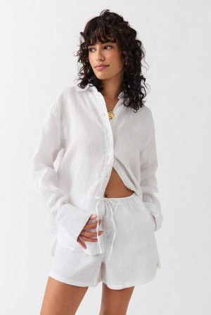 White Women Gina Tricot Relaxed Linen Blend Shorts | 09YWHLBGP