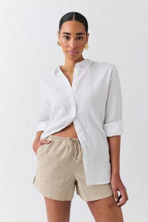 White Women Gina Tricot Relaxed Linen Blend Shorts | 60BPGYKZS