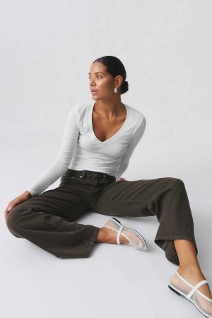 White Women Gina Tricot V-neck Top | 93QZUGRLP